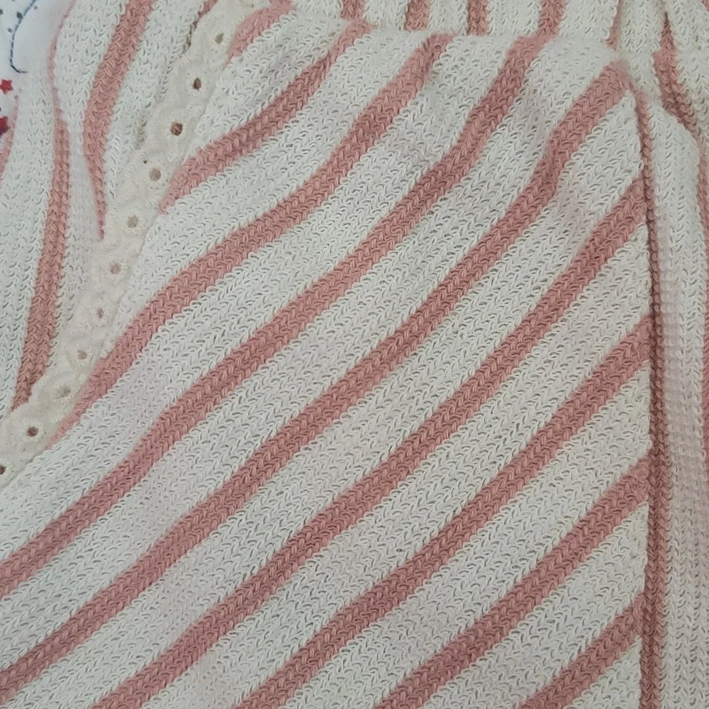 Zara Girls Knit Striped Shorts Pink Textured Eyelet Trim Sz 11-12 Summer Pockets